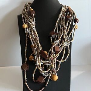 Elegant Multi-Strand Seed Beaded with brown and light brown accent necklace
